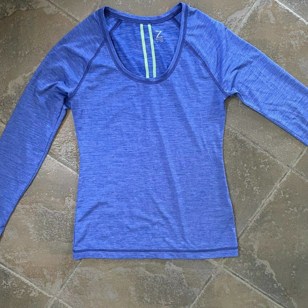 Zella Women's Heather Blue Long Sleeve With Thumbholes Activewear Shirt Size S - Picture 3 of 12